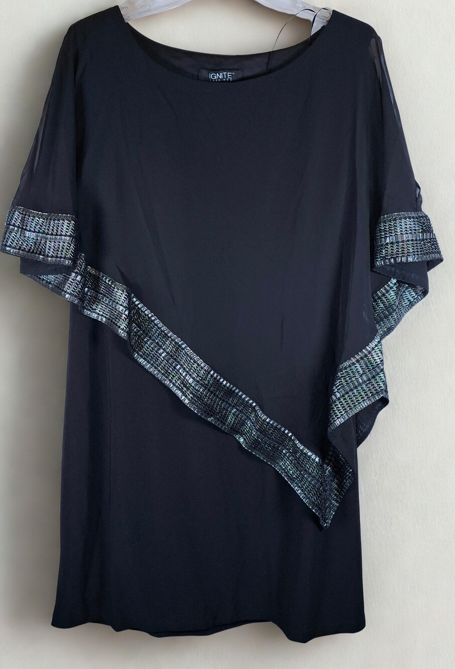 Ignitte Evenings Size 16P Black Dress with Silver Sequin Trim